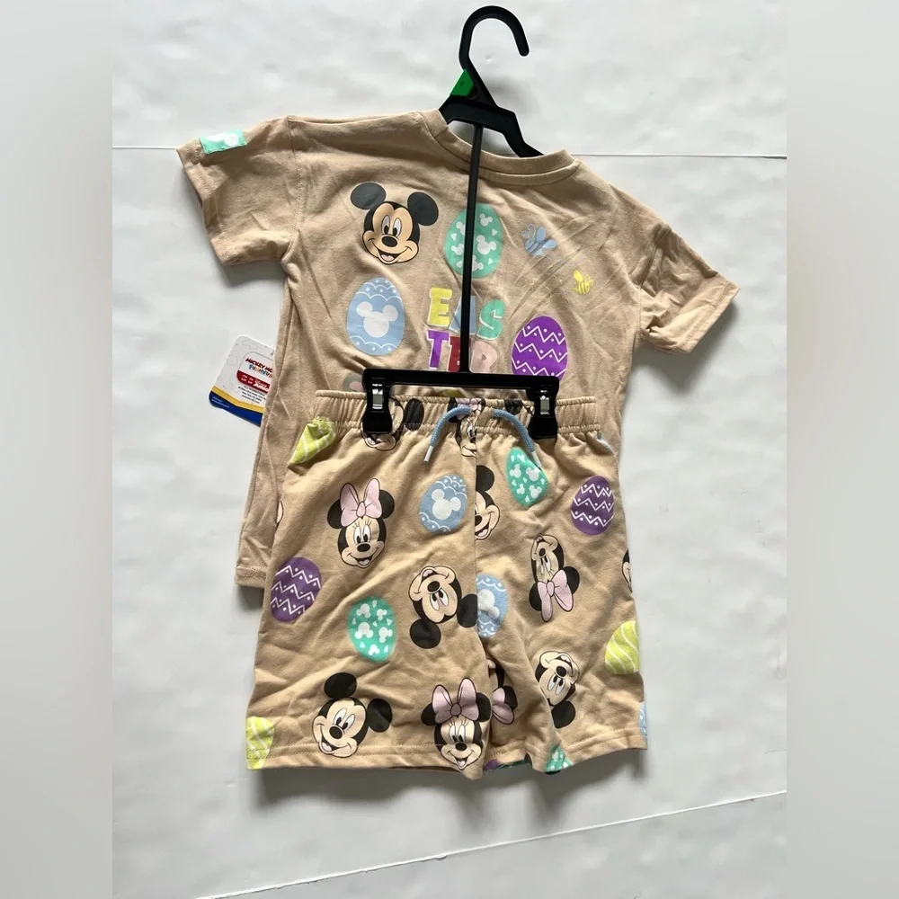 New MICKEY MOUSE KIDS TODDLERS EASTER SHIRT AND SHORT SET SUMMER Egg Minnie